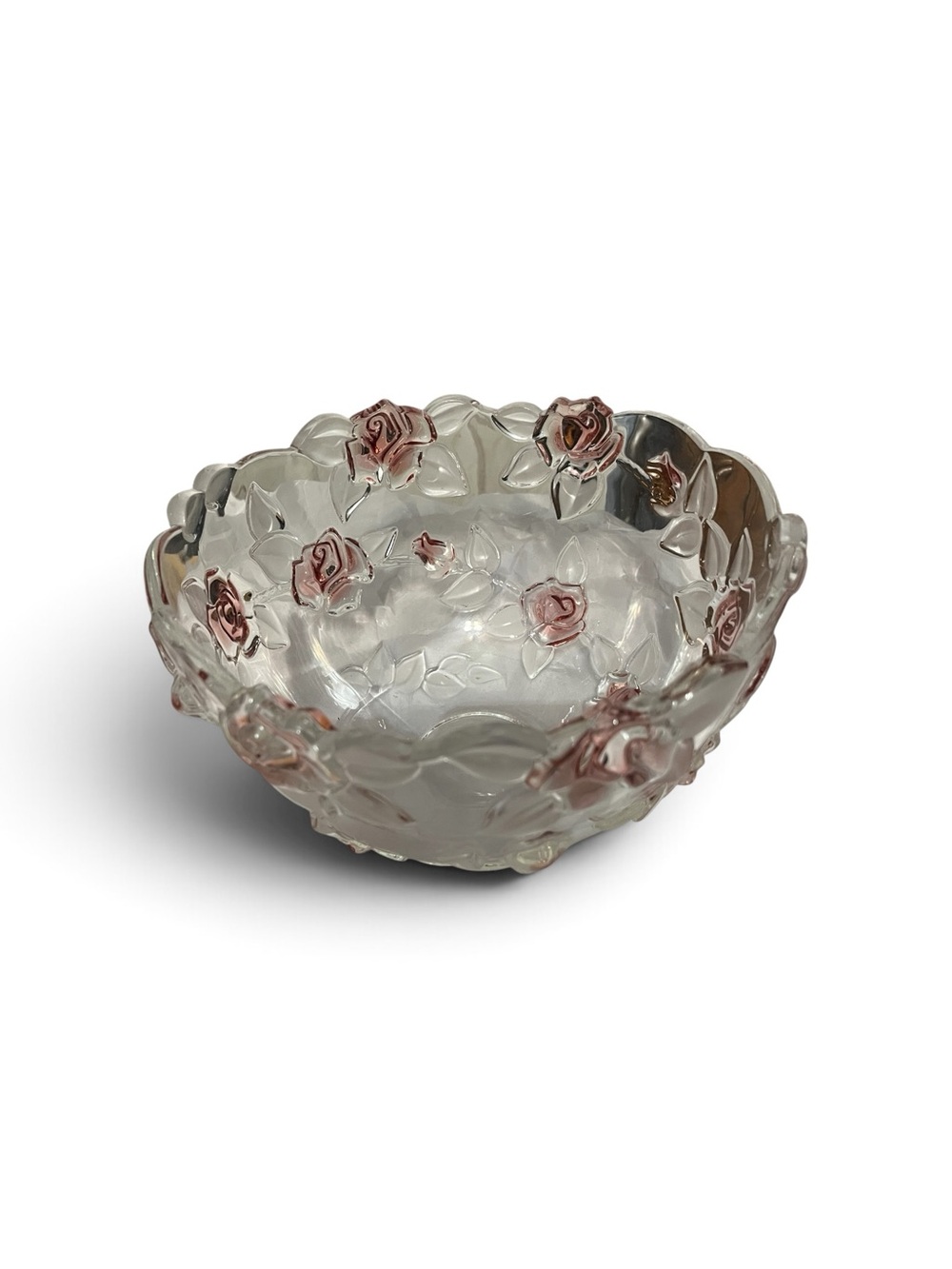 Mikasa Japanese Decorative Glass Rose Bowl - Clear with Pink Accents